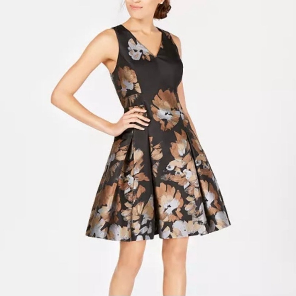 Tommy Hilfiger Pink and White Pleated Midi Dress V-Neck Cocktail